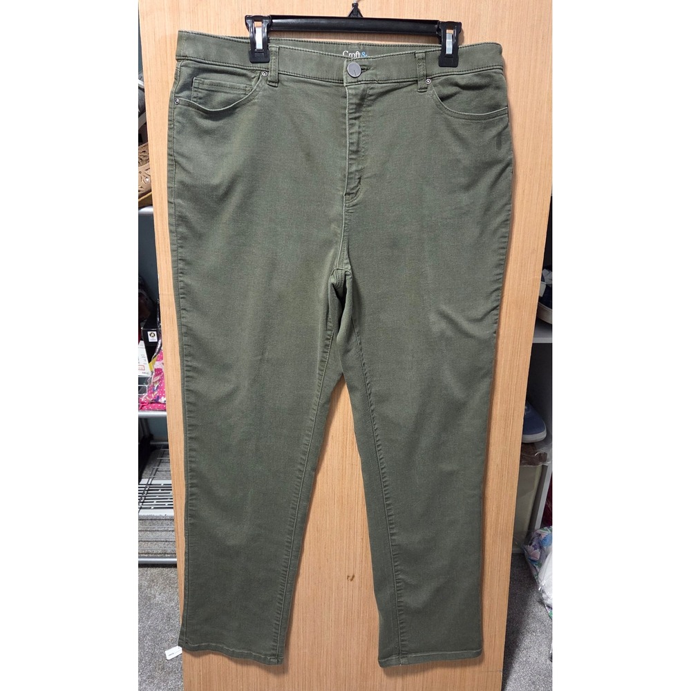 Croft & Barrow Sz 16R Women The Effortless Stretch Straight Leg Olive Green Pant